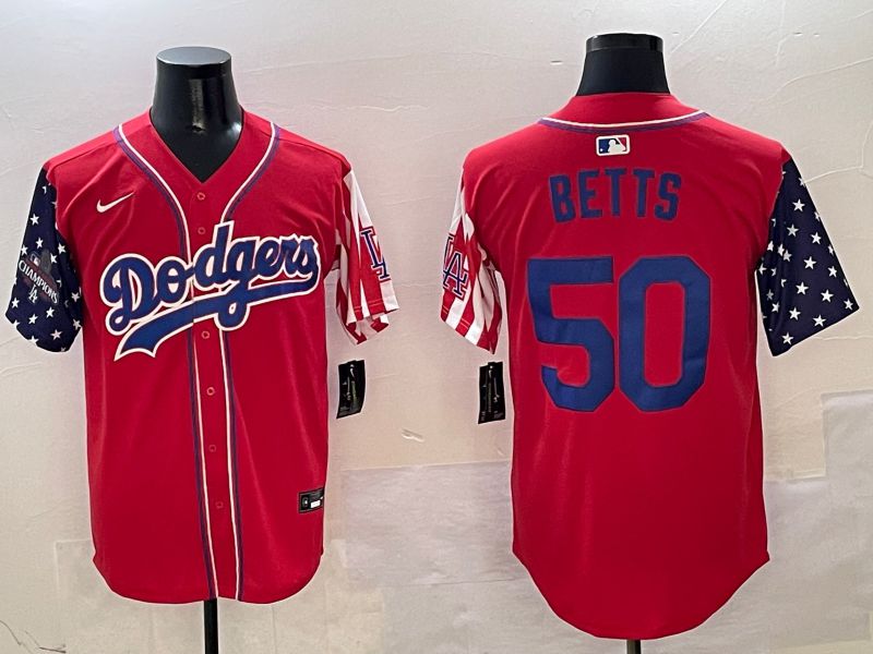 Men Los Angeles Dodgers 50 Betts Red a generation of national flags Joint name 2025 Nike MLB Jersey style 5